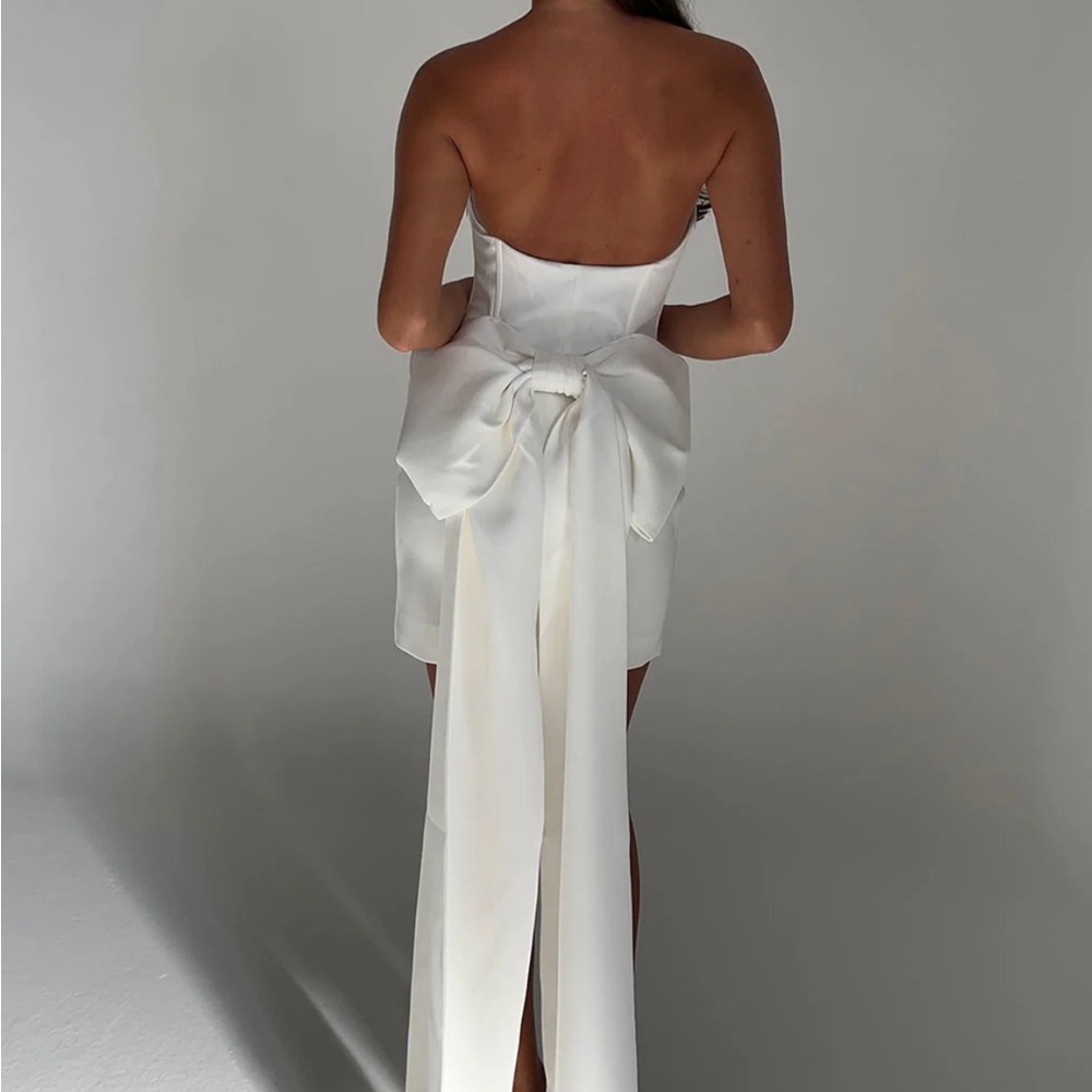 Strapless White Dress with Bow